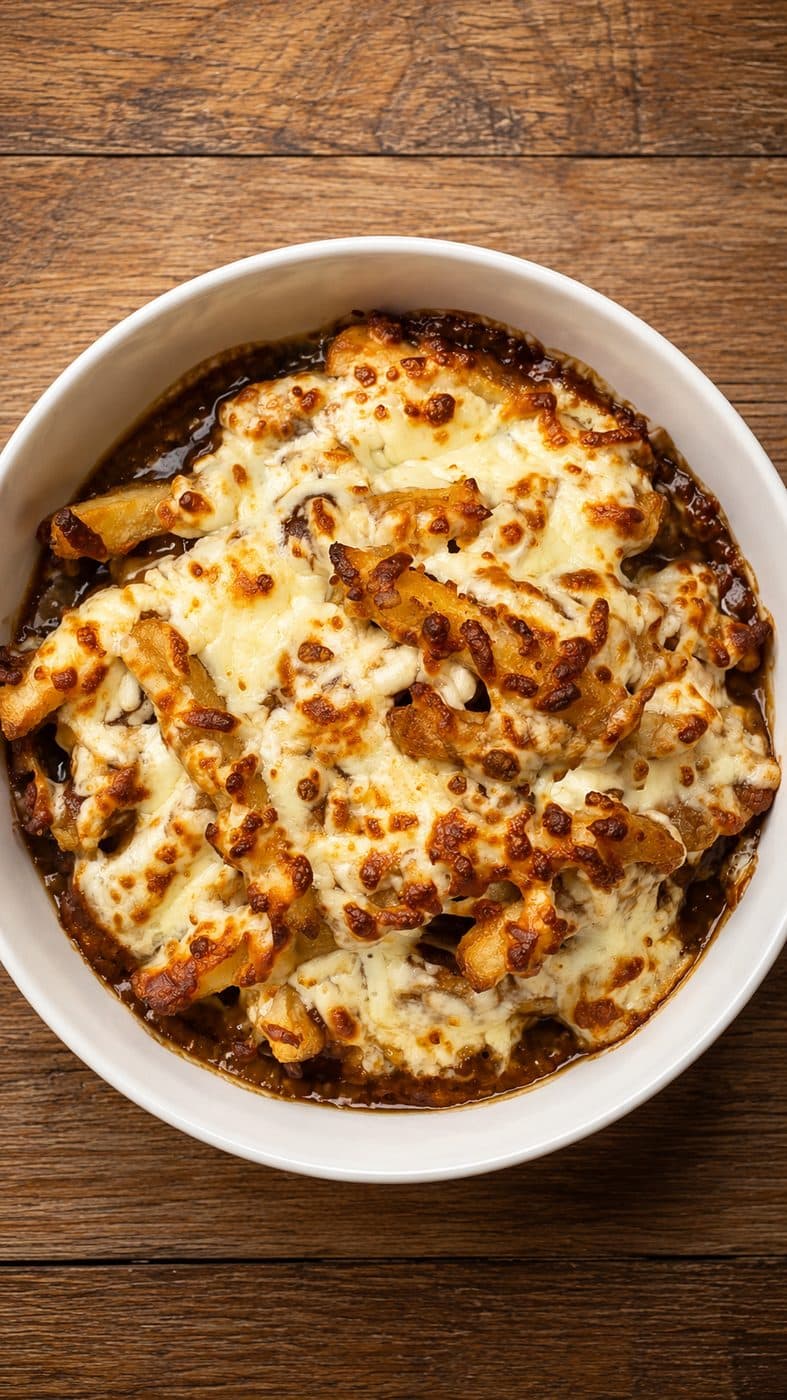 Crispy french fries baked with Mozzarella cheese and gravy